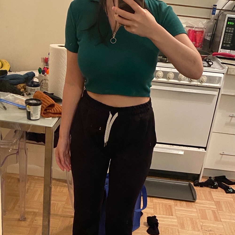 Topshop Zip Polo, Green